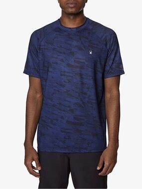 Spyder Swim Digital Camo Rash Guard Short Sleeve Shirt Blue Mens Size S